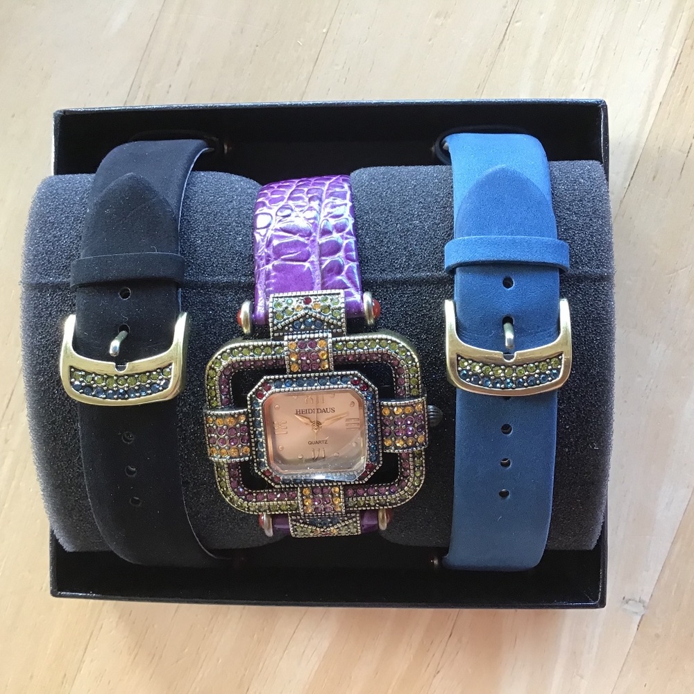 HEIDI DAUS Multicolor Crystal & Leather Watch